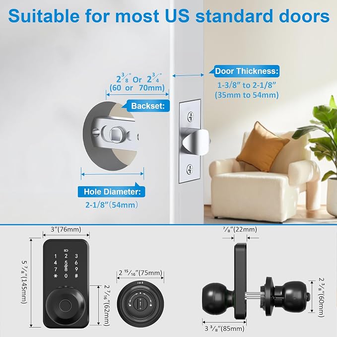 Smart Door Lock with Knob, LinkThai Keyless Entry Fingerprint Lock with - Image 4