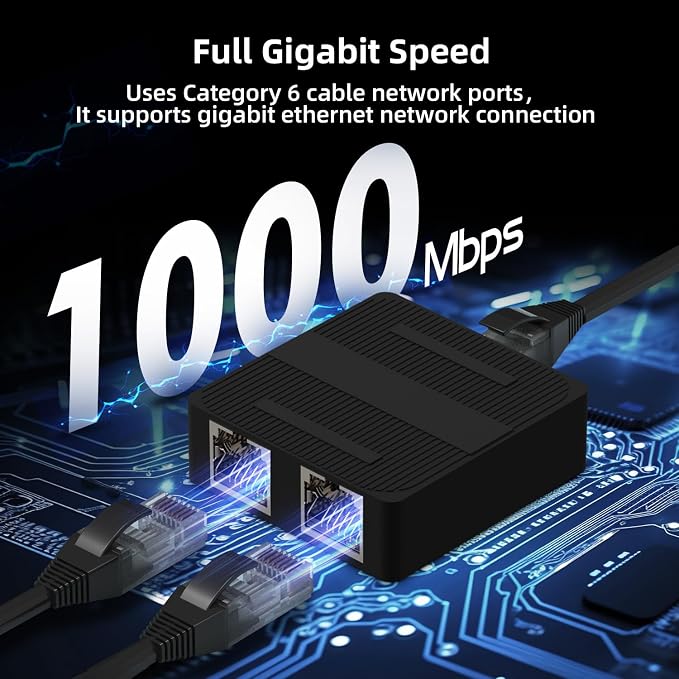 Binardat 1 to 2 Gigabit Network Splitter, 3 Port Gigabit Ethernet Switch - Image 3