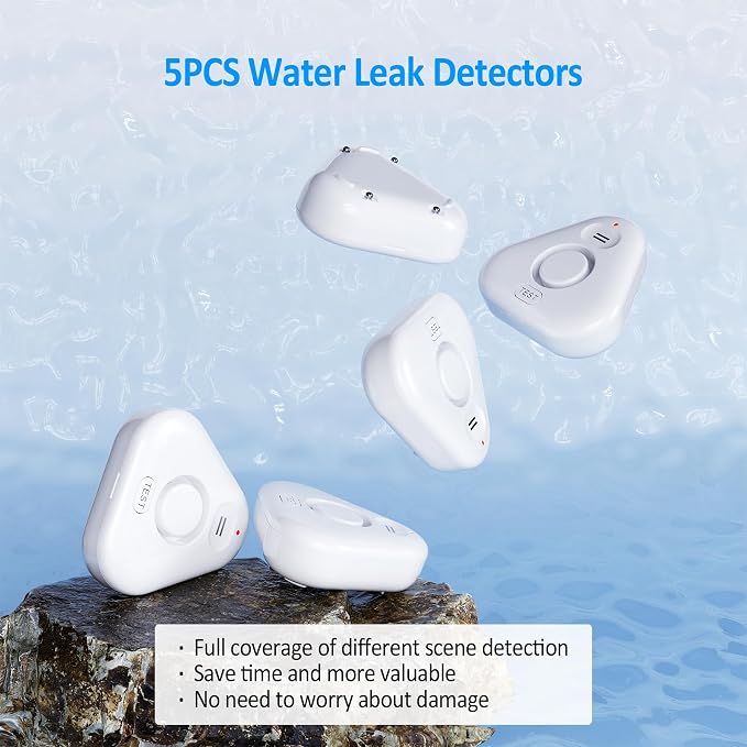 5 Pack Water Leak Detectors for Home, Stechro 4 Levels Adjustable Audio 0-120dB - Image 3