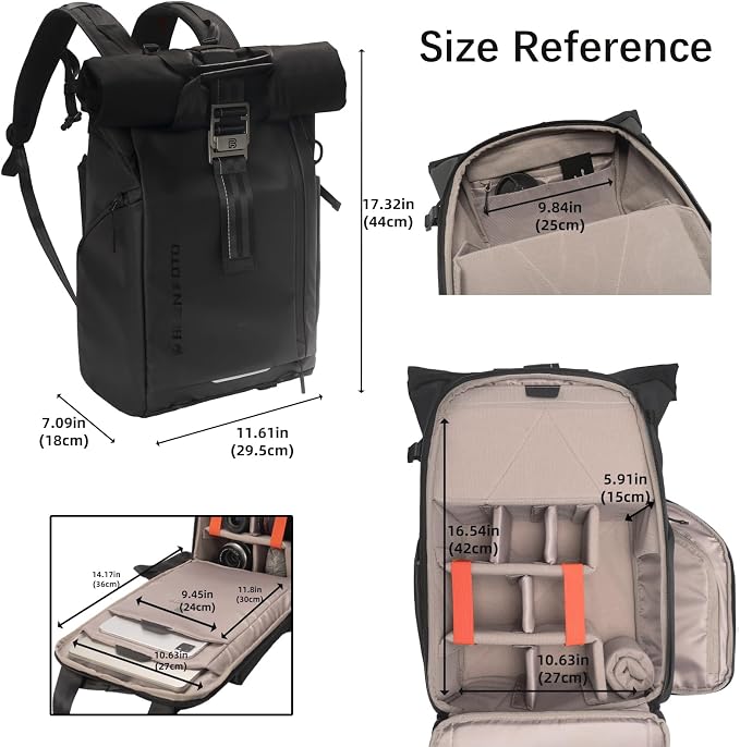 Besnfoto Waterproof Camera Backpack, Rolltop Photography Bag - Image 6