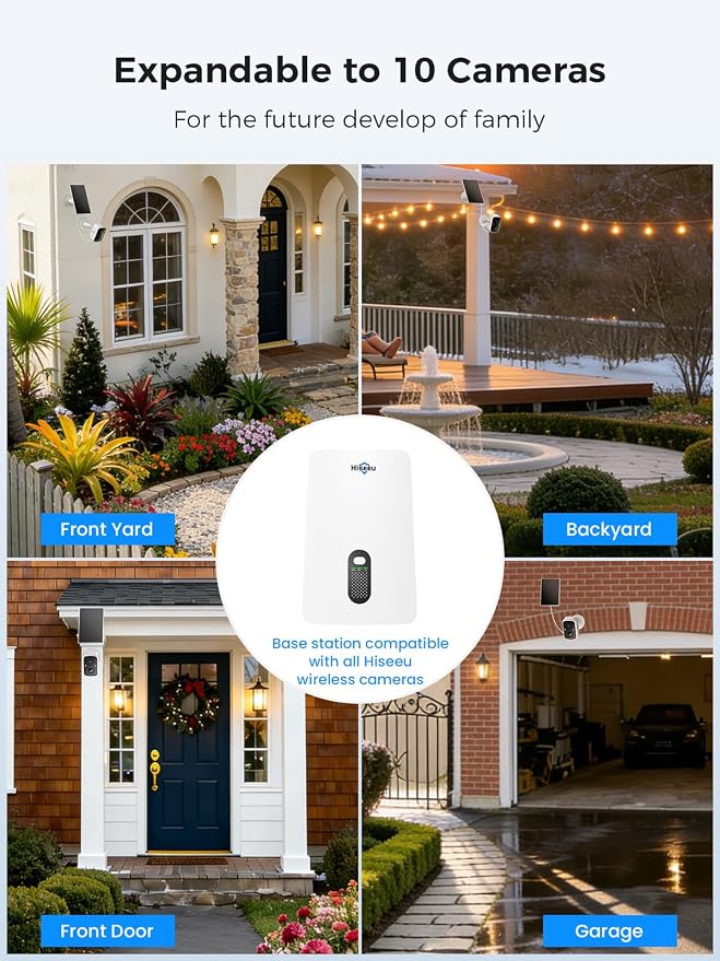 Hiseeu Solar Camera Outdoor Wireless, 4 Cam-Kit, No Subscription, Expandable to - Image 4