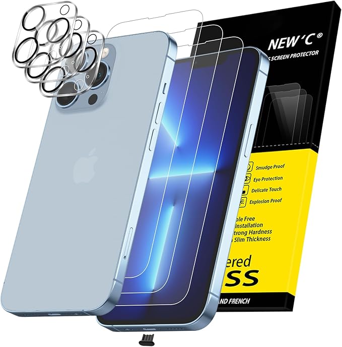 NEW'C 3x for iPhone 13 Pro Screen Protector+ 3x Camera Lens Protector, Sensor by NEWC