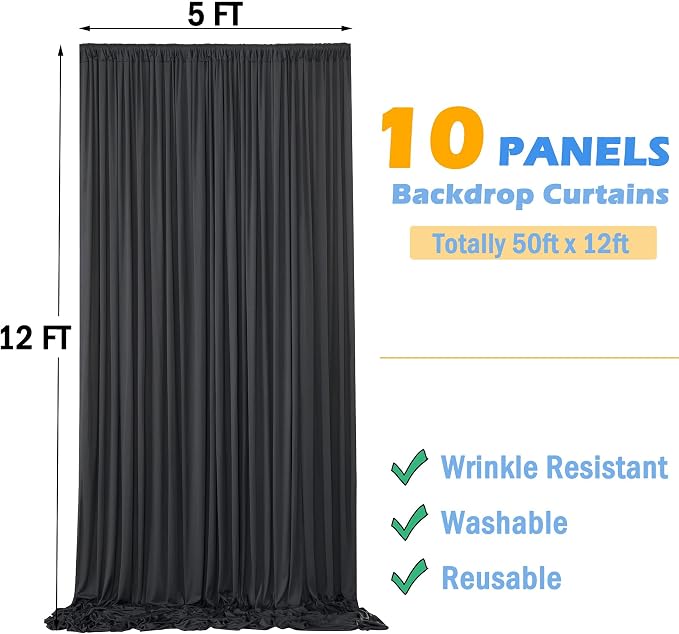 50ftx12ft Wrinkle Free Black Backdrop Curtains - Image 7