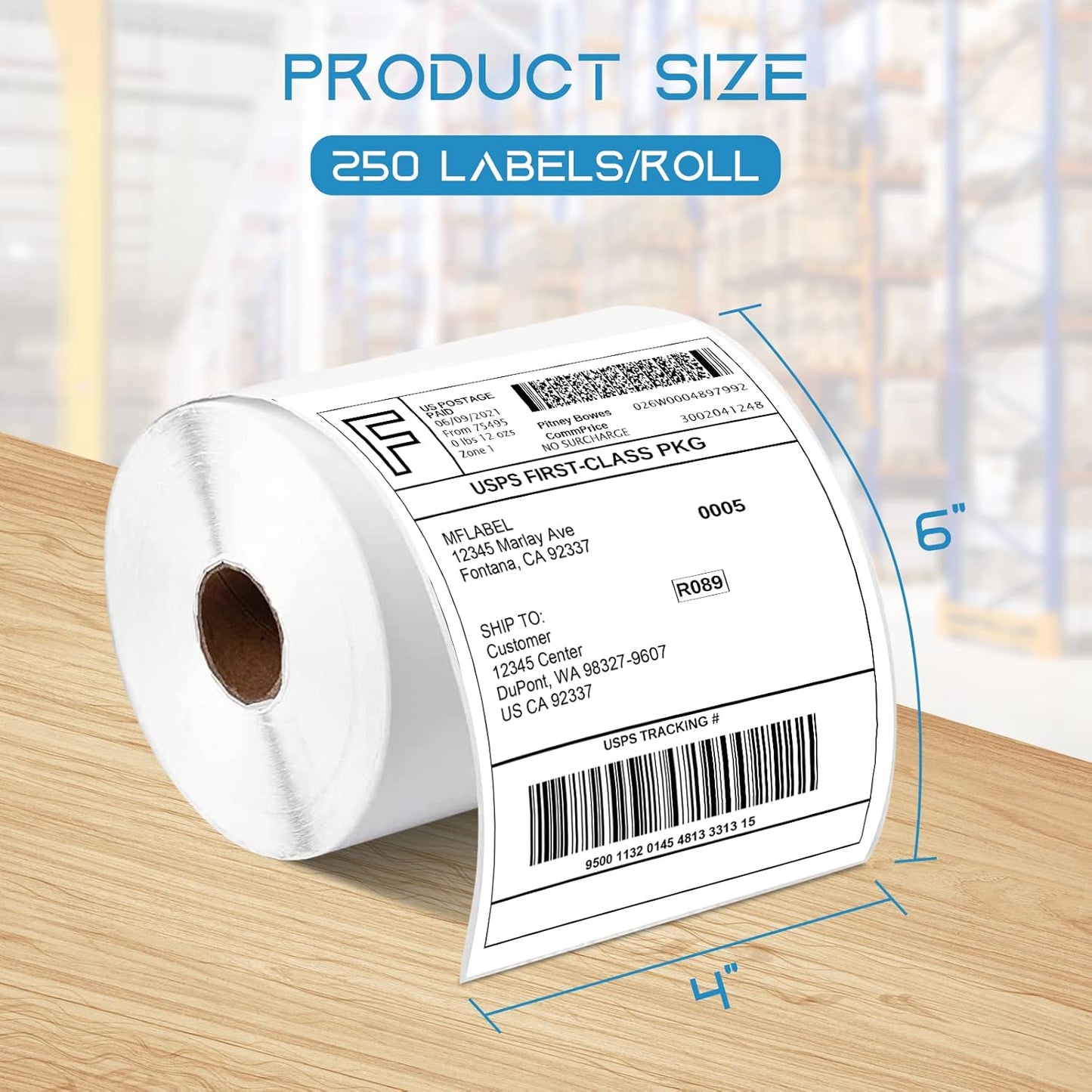 MFLABEL 4x6 Thermal Shipping Labels - 2 Rolls of 250, Perforated & Smudge-Proof Direct Thermal Labels Compatible with Rollo, Zebra, for Amazon UPS FedEx Shopify