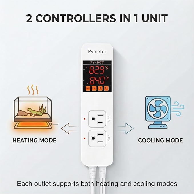 Digital Temperature Controller Dual Probe Reptile Thermostat Controlled Outlet - Image 2