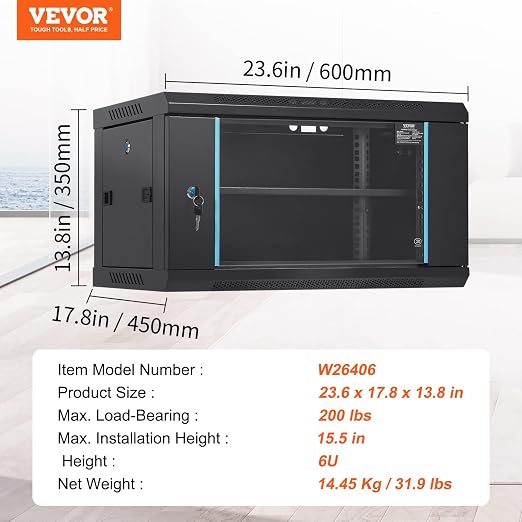 VEVOR 6U Wall Mount Network Server Cabinet, 15.5'' Deep, Server Rack Cabinet - Image 7