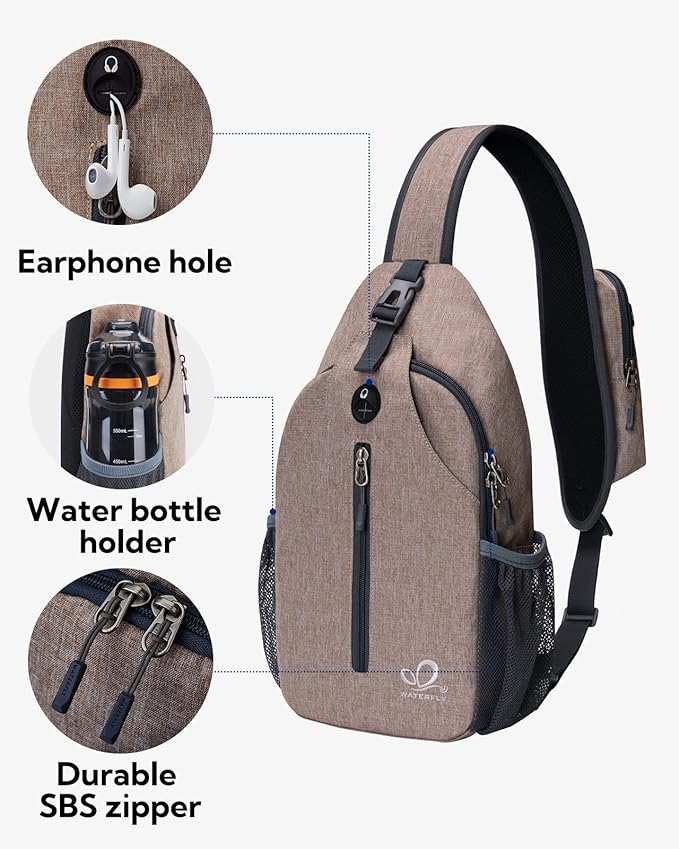 WATERFLY Crossbody Sling Backpack Sling Bag Travel Hiking Chest Bags Daypack - Image 4