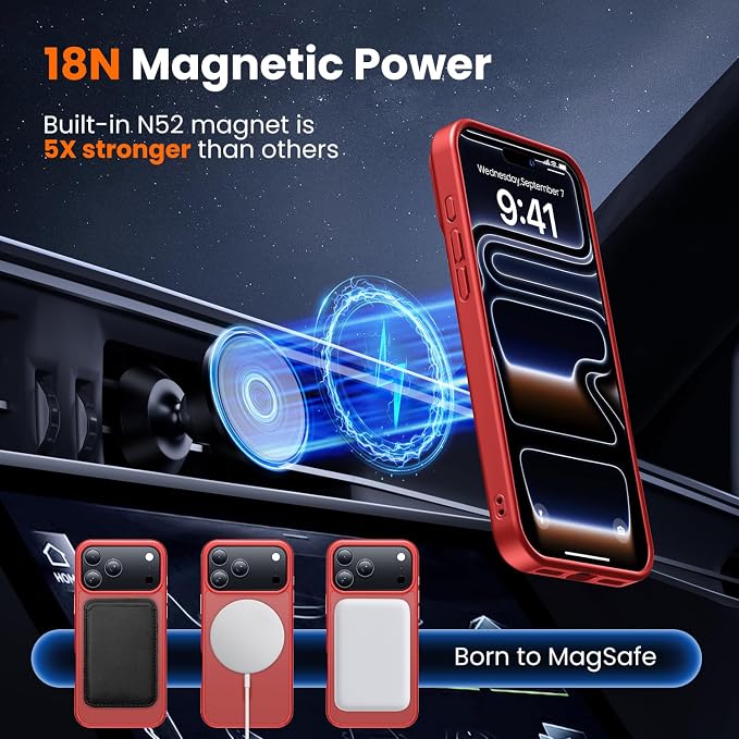 toushion 3 in 1 for iPhone 17 Pro Case Matte Red, Fits MagSafe, Screen - Image 4
