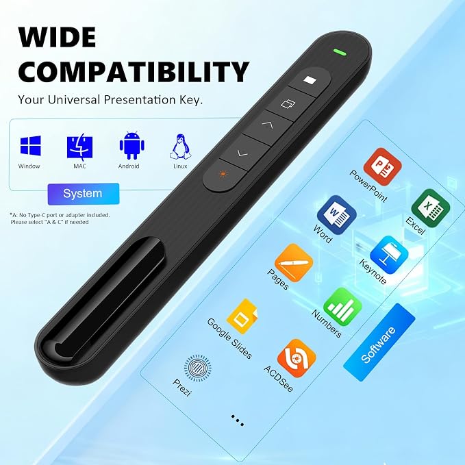 Presentation Clicker with Red Beam, 328ft Long-Range Wireless Presenter Remote - Image 3
