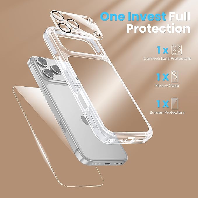 toushion 3 in 1 for Mirror iPhone 17 Pro Max Case, Fits MagSafe, Military-Grade - Image 5