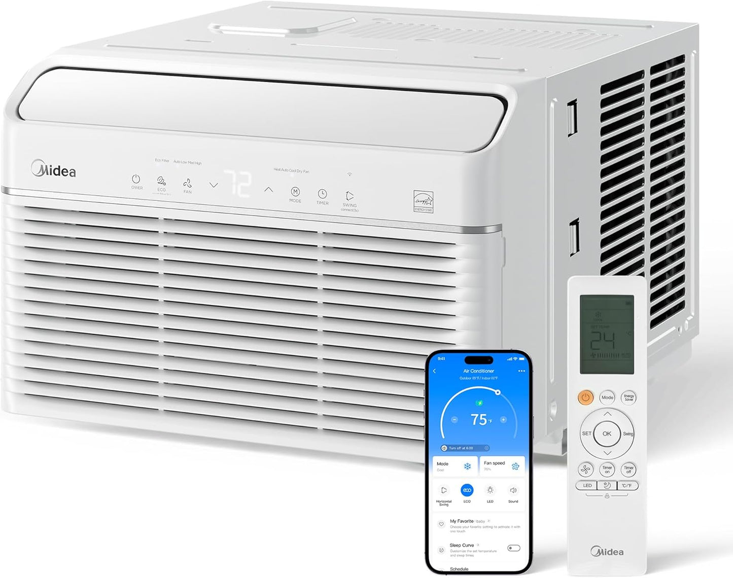 Midea 12,000 BTU Smart Inverter Air Conditioner Window Unit with Heat and Dehumidifier – Cools up to 550 Sq. Ft., Energy Star Rated, Quiet Operation, Electronic Controls, Remote Control, White