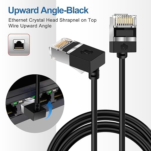 Flexible Cat 6A Ethernet Cable 270° Up Angled 25 Feet 2Pack, 10Gbps High-Speed - Image 2