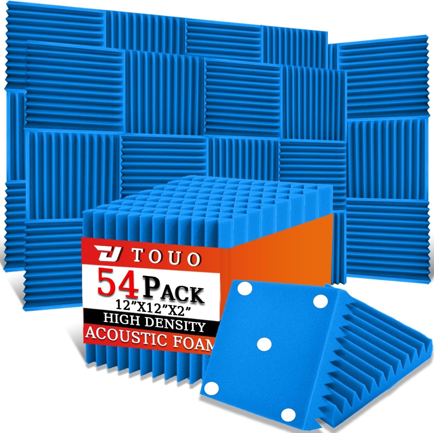 54 Pack Acoustic Panels – Sound Proof Foam Panels for Wall 12"x12"x2", Flame Retardant Wedge Acoustic Foam, High-Density Sound Absorbing Panels for Home Studio(Blue, 2" Thick 54 Pack)