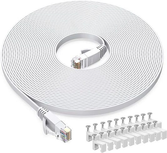 BUSOHE Cat6 Ethernet Cable 20 FT White, Cat-6 Flat RJ45 Computer Internet LAN by BUSOHE
