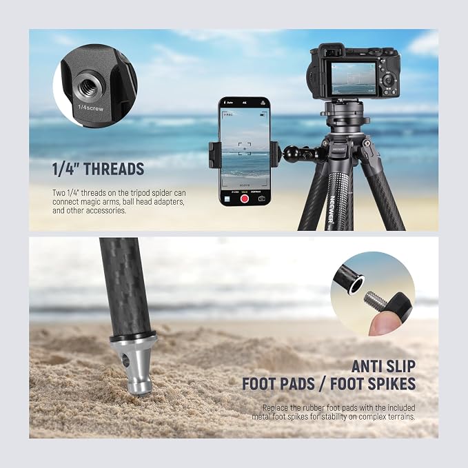 NEEWER LITETRIP LT32 62" Travel Tripod Carbon Fiber - Image 8