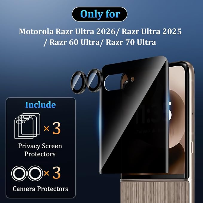 3+3 Pack for Moto Razr Ultra 2026/2025 Front Privacy Screen Protector+Camera - Image 2