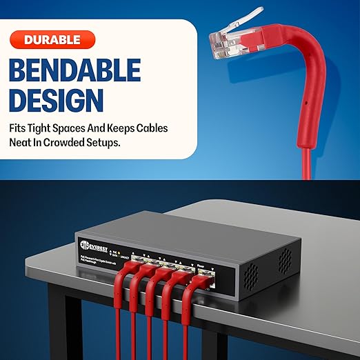 Everest Ultra Slim Cat6a Ethernet Patch Cables 1ft Red - Image 2