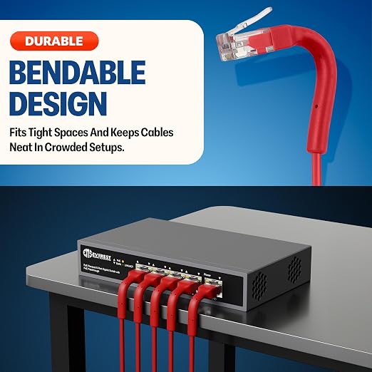 Everest Ultra Slim Cat6a Ethernet Patch Cables 7ft Red - Image 2