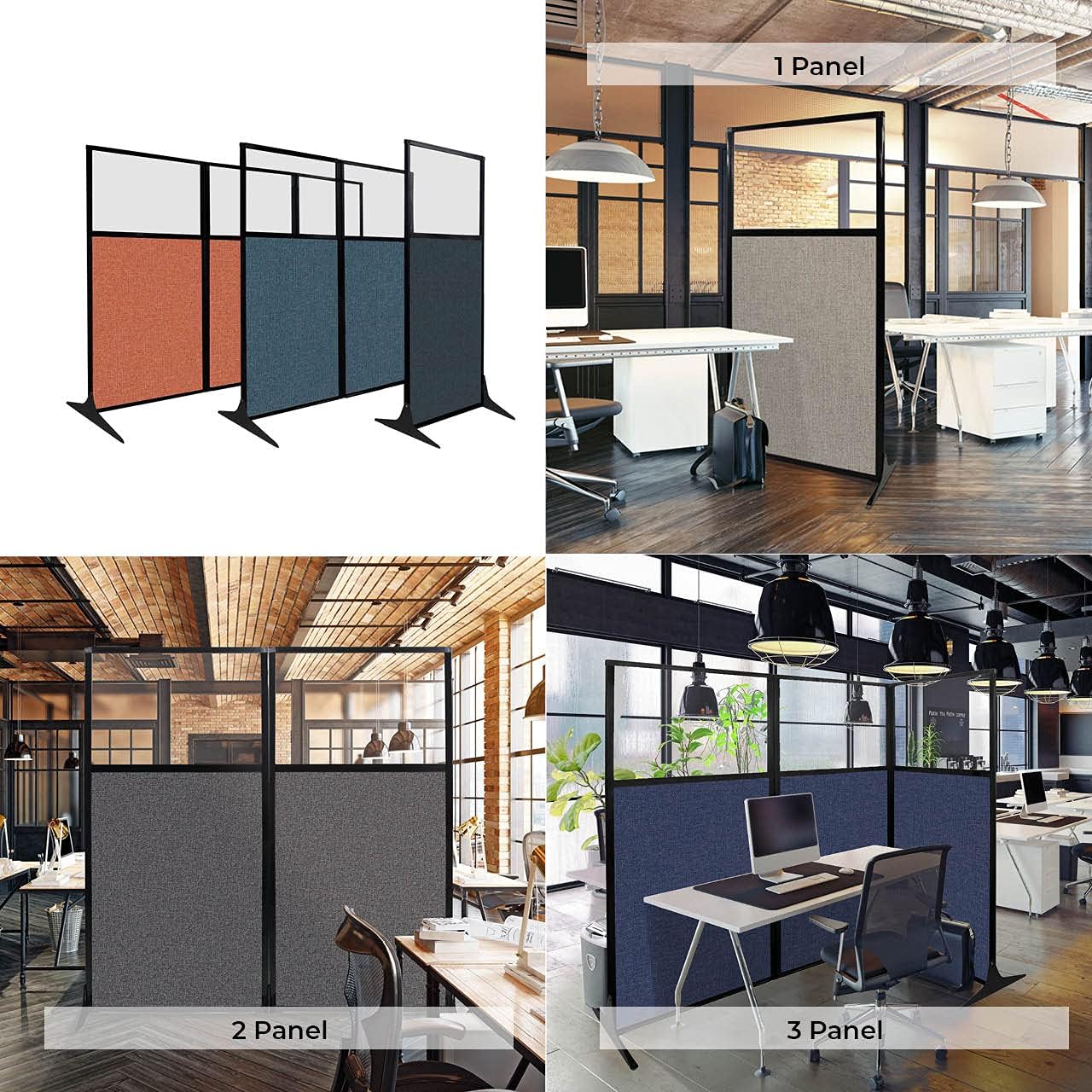 Versare Workstation Partition | Portable Wall Divider | Modern Office Cubicle | Free Standing Privacy Screen | Flexible Work Space | 33" x 70" W/Window, Red Fabric Panels