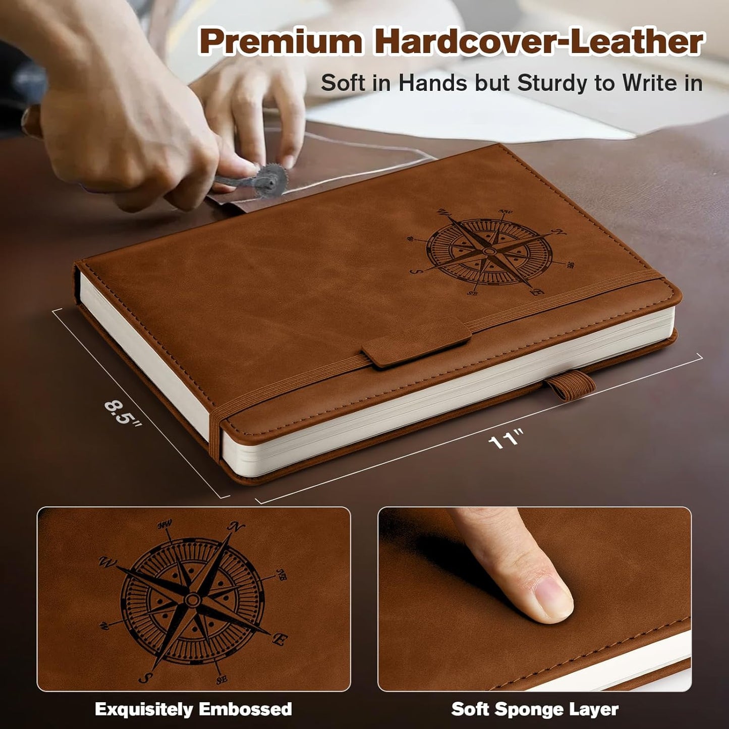 Notebook Journal for Women Men: Leather Journal for Writing, Hardcover College Ruled Journals Notebooks with Thick Paper, Large A4 Daily Journal for Travel, Diary, Gifts for Teens, 8.5"×11", Coffee