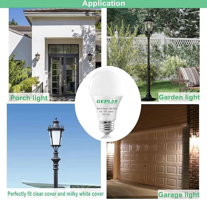 GEPLAD 4-Pack Outdoor Motion Sensor LED Light Bulbs, 12W Dusk to Dawn Bulb - Image 4