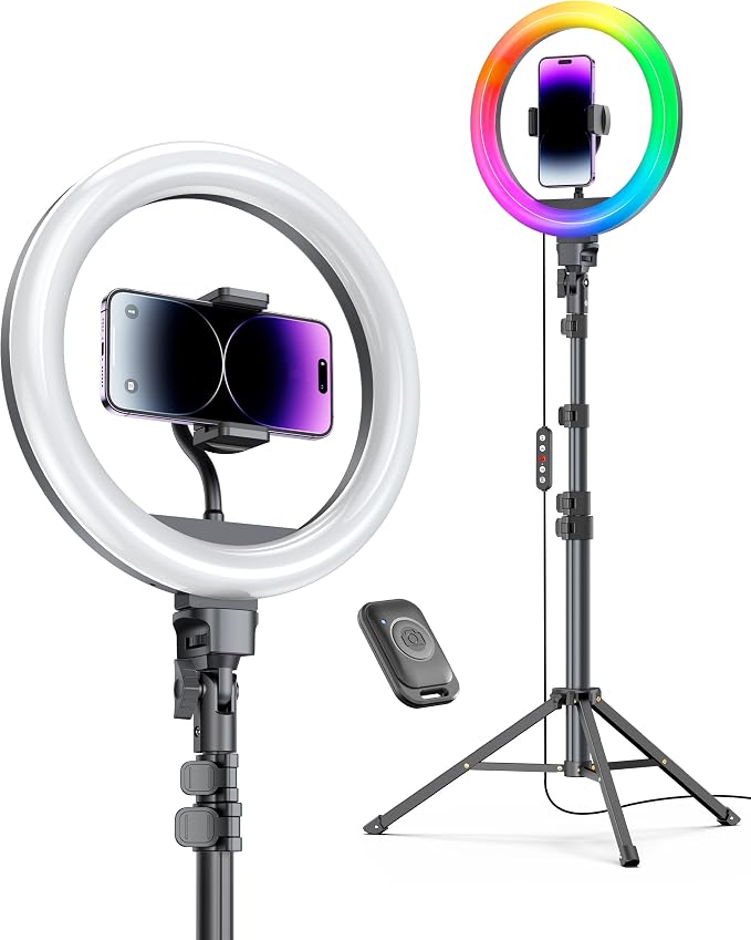 Weilisi 12'' Ring Light with Stand 72'' Tall & 2 Phone Holders, 38 Color Modes by Weilisi