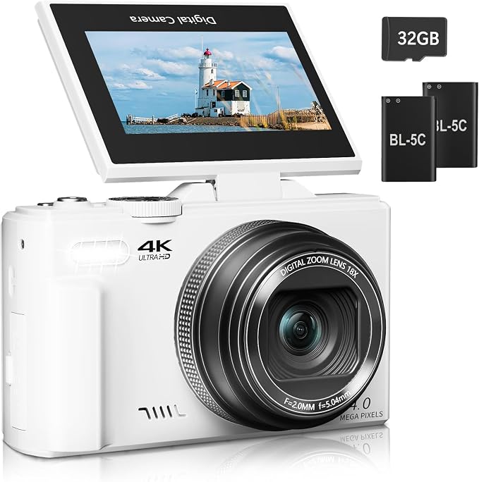 Digital Camera for Photography, 4K Vlogging Camera for YouTube 3" 180° Flip by Gavonde
