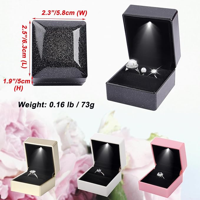 Ring Box Square Shaped LED Light Engagement Ring Boxes Jewelry Gift Box - Image 2