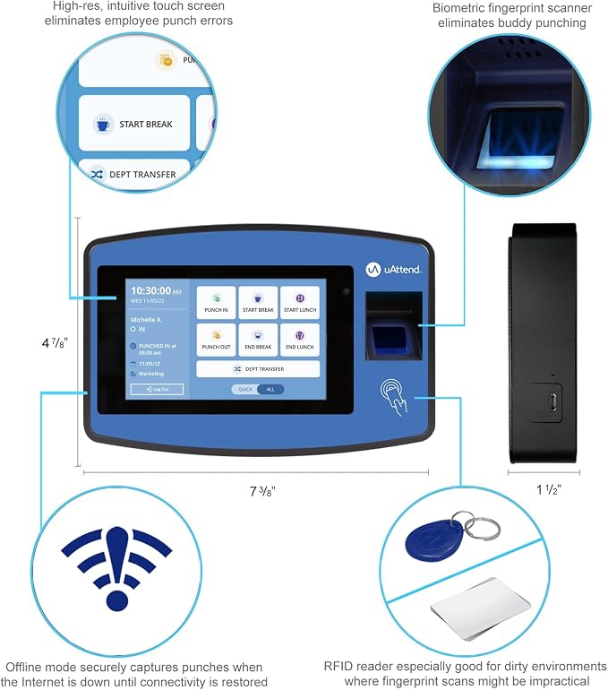 uAttend NX2500 Biometric Fingerprint, PIN Time Clock - Image 3