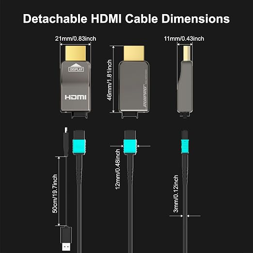 RUIPRO 8K Detachable Full Fiber Optic Armored HDMI 2.1 Cable 20FT, Ultra High - Image 3