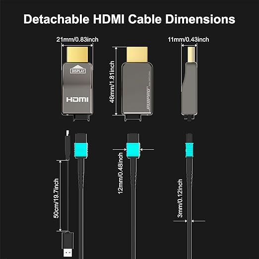 RUIPRO 8K Detachable Full Fiber Optic Armored HDMI 2.1 Cable 6FT, Ultra High - Image 3