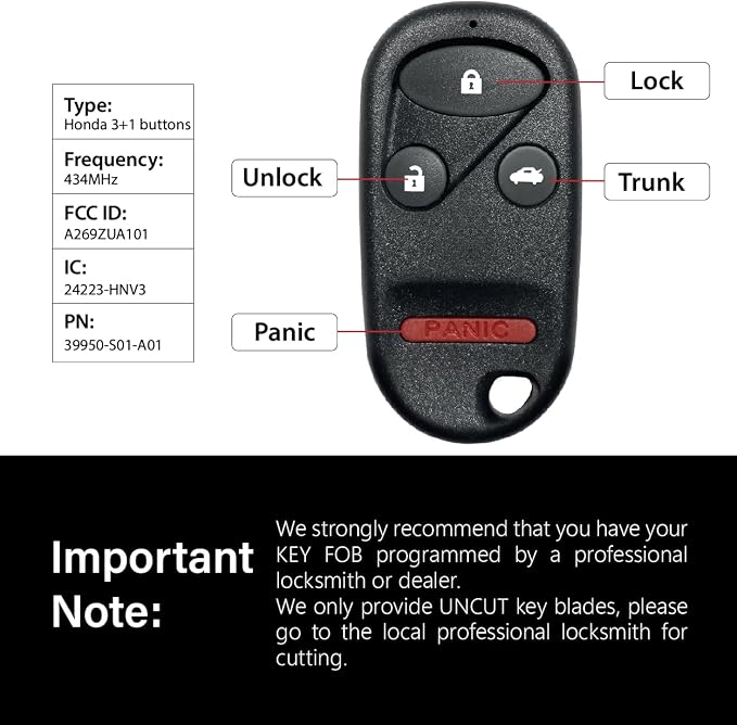 Car Key Fob Remote Keyless Entry Control A269ZUA101 434MHz 3 Button Replacement - Image 3