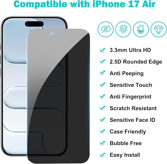 PEHAEL 3+3 Pack for iPhone Air/17 Air Privacy Screen Protector - Image 2