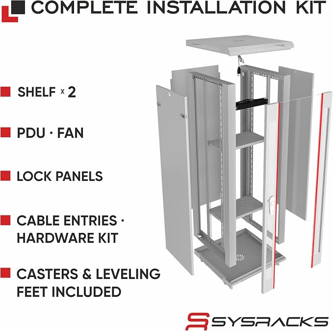 22U Wall Mount Server Rack Cabinet – 19" Network Rack Enclosure, PDU & 2 Shelves - Image 4