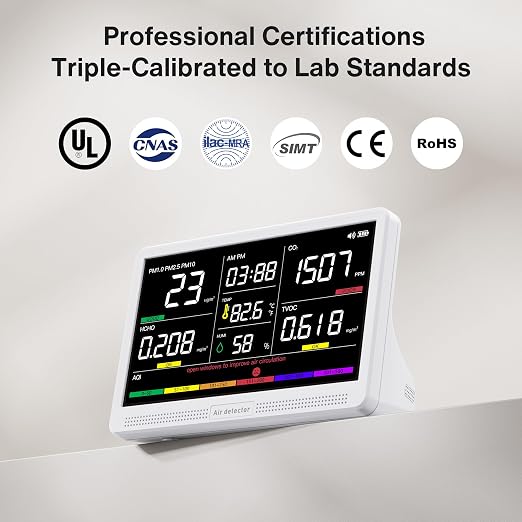 bonoch 16 in 1 Air Quality Monitor Indoor 7" Display 9 AQI+7 Alerts, CO2 - Image 6