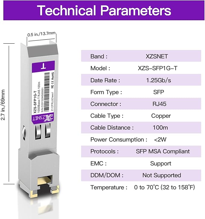 1000BASE-T SFP Transceiver, SFP to RJ45, 1.25G Copper SFP to Ethernet Module - Image 5