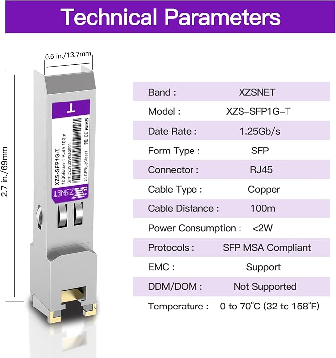 1000BASE-T SFP Transceiver, SFP to RJ45, 1.25G Copper SFP to Ethernet Module - Image 5