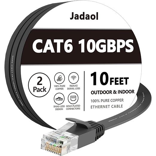 Jadaol Cat 6 Ethernet Cable 10ft 2-Pack, 10Gbps Support Cat8 Cat7 Network by Jadaol