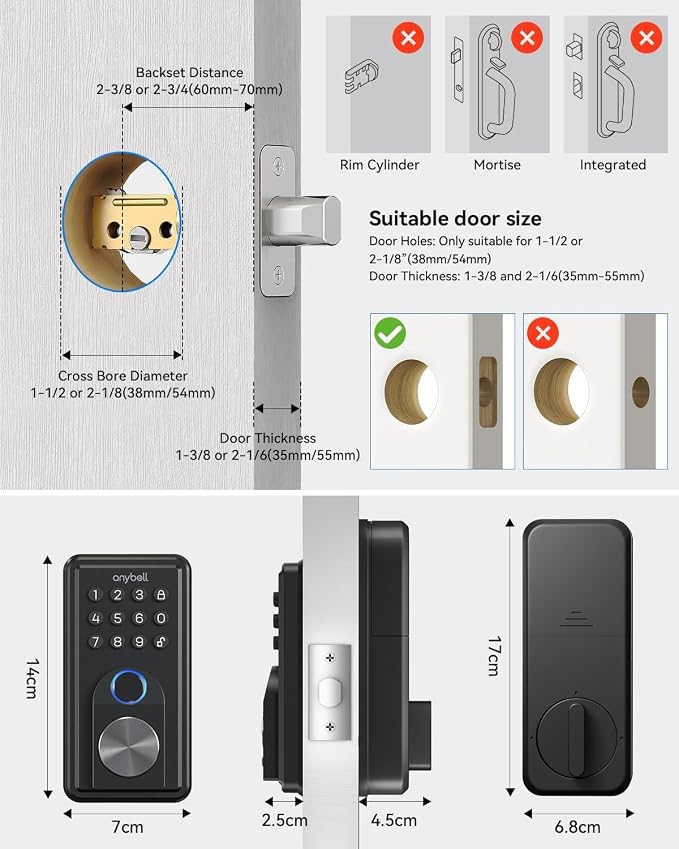 Smart Door Lock, ANYBELL Keyless Entry Door Lock Fingerprint - Image 8