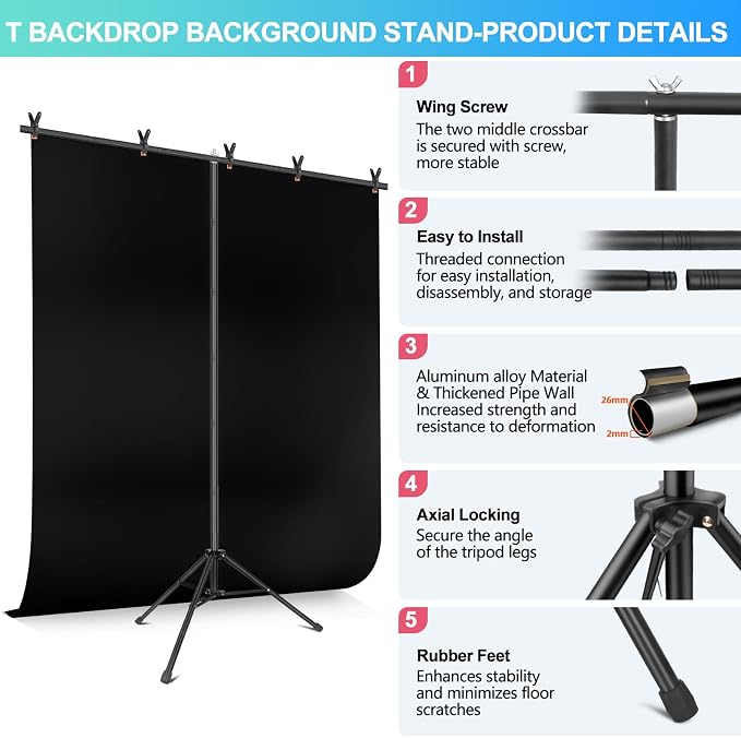 Black Backdrop Background with Stand - Image 6