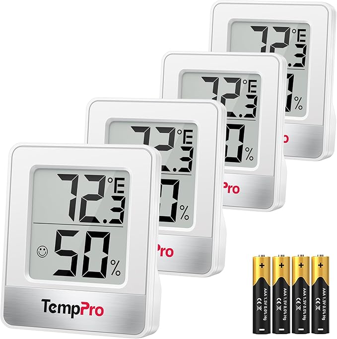 TempPro TP49 4 Pieces Digital Hygrometer Indoor Thermometer Humidity Meter Mini by TempPro