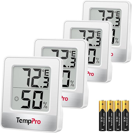 TempPro TP49 4 Pieces Digital Hygrometer Indoor Thermometer Humidity Meter Mini by TempPro