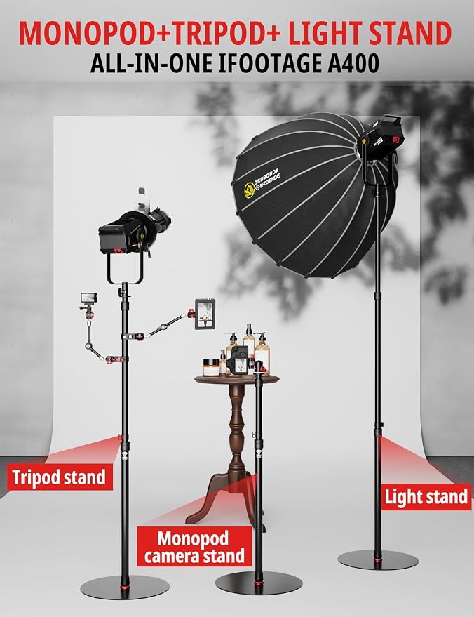 IFOOTAGE RB-A400 Round Base Light Stand Monopod, Live Streaming, Payload 22LBS - Image 2