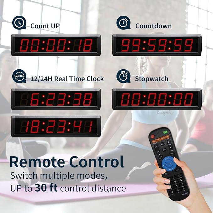 Large Digital Wall Clock with Remote Control, LED Stopwatch Timer, Count Up - Image 3