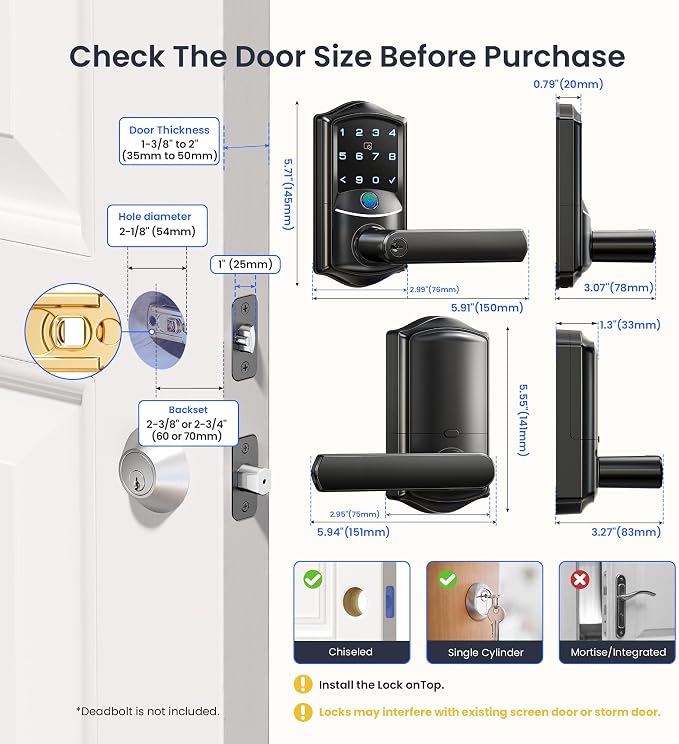 Veise VE029 WiFi Smart Lever Lock, Fingerprint Keyless Entry Door Lock - Image 7