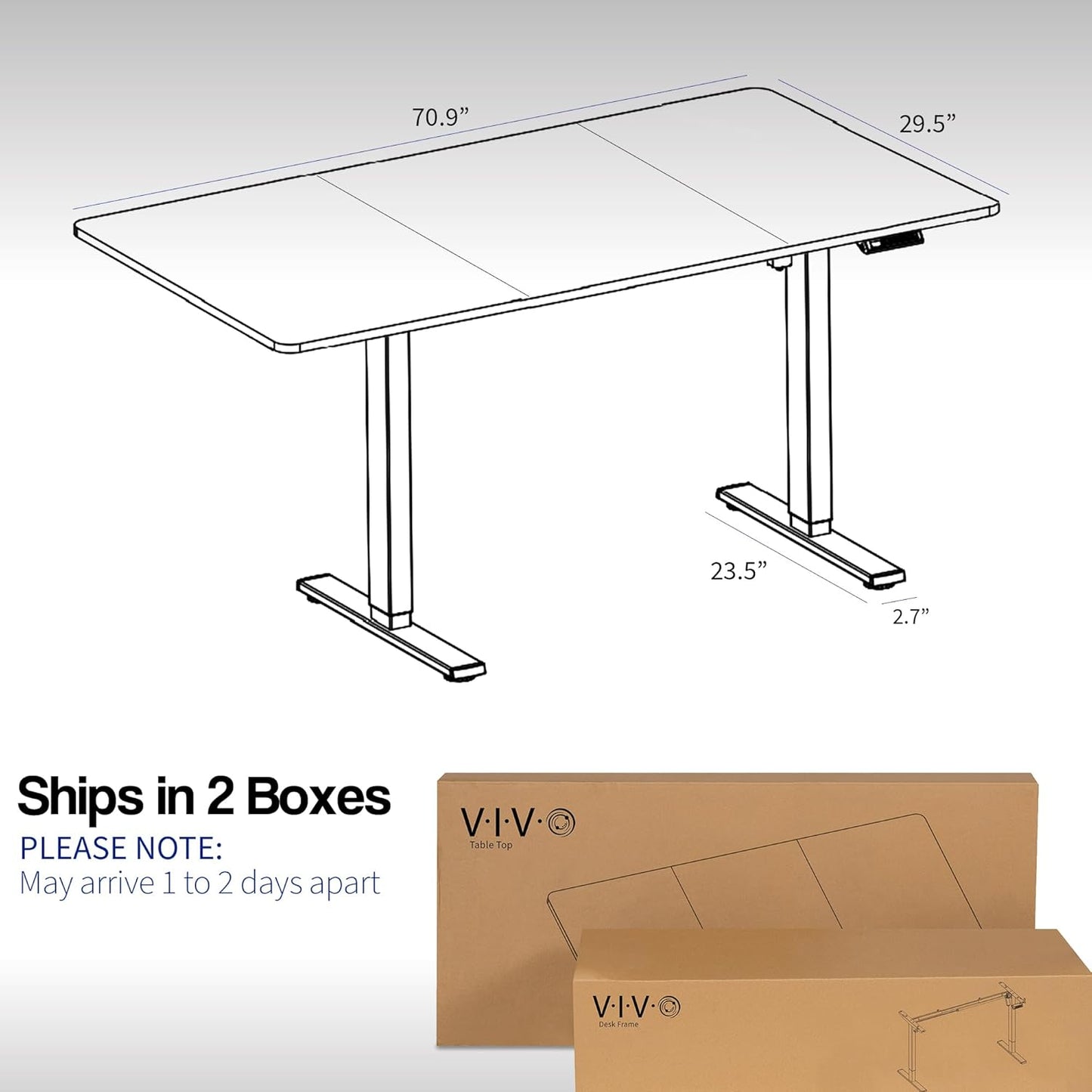 VIVO Electric 71 x 30 in Standing Desk, Memory Height Adjustment, 1B Series, Black Top Gray Frame, DESK-KIT-1G7B