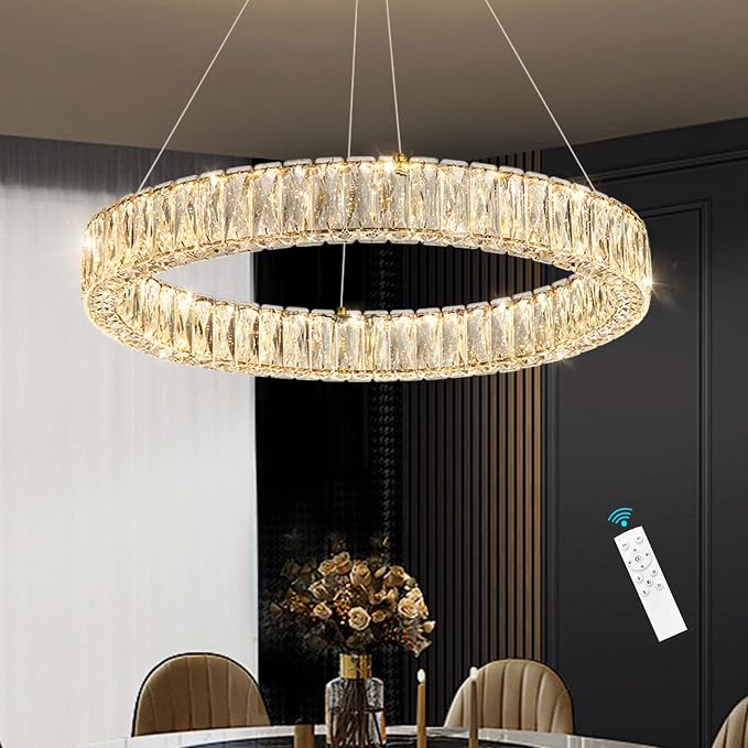 HAIXIANG Modern Crystal Chandelier Dimmable LED Ring Pendant Lights Adjustable - Image 8