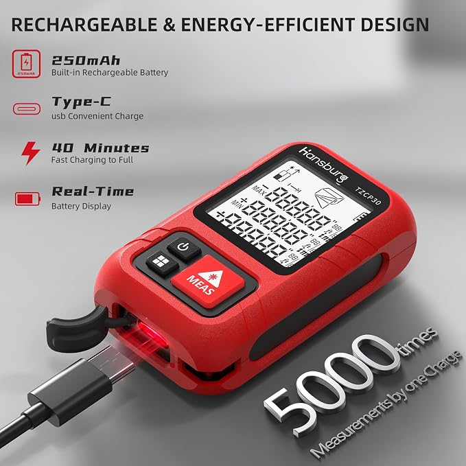 Hansburg Laser Measurement Tool 98 Ft / 30m 8-in-1 Modes Digital Laser Tape - Image 5
