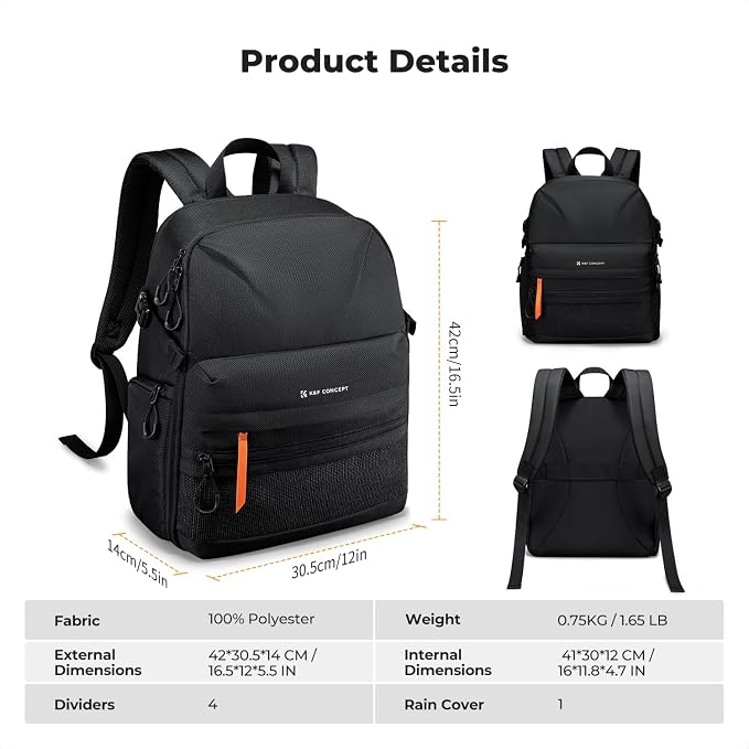 K&F CONCEPT Ultra Lightweight Camera Backpack, 25L Camera Bag - Image 7