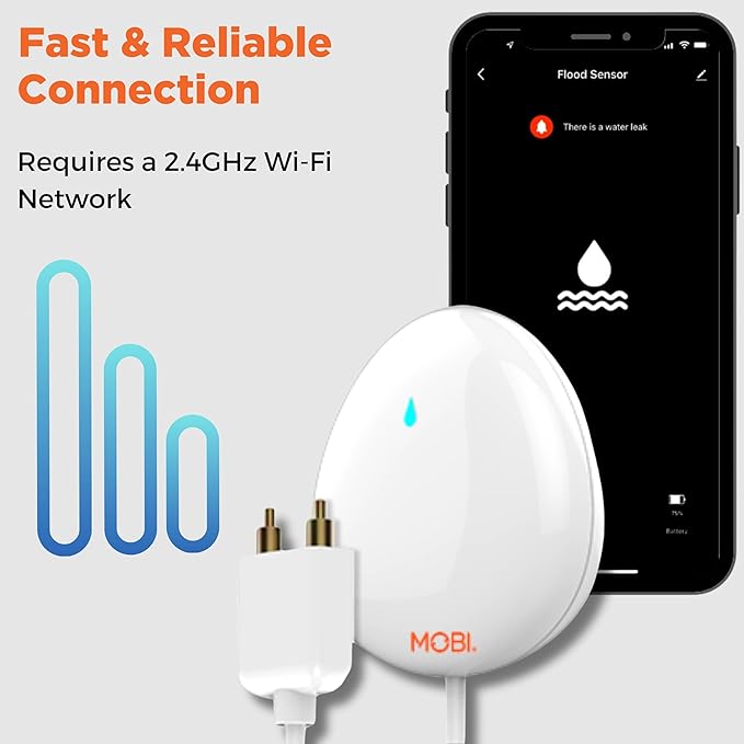 MOBI Smart WiFi Water Leak Detector, App Alerts, Flood Sensor Alarm - Image 5